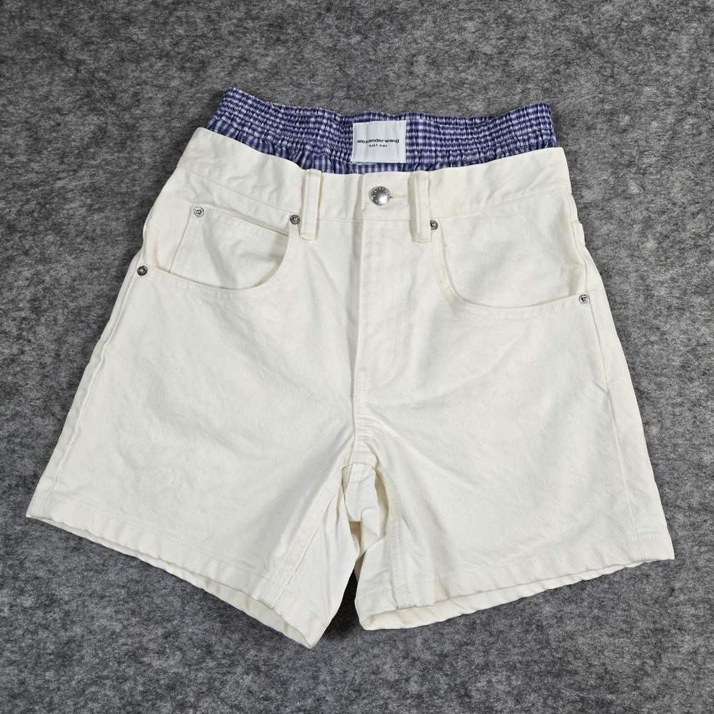 Alexander Wang Womens White Plaid Waistband Denim Shorts 23